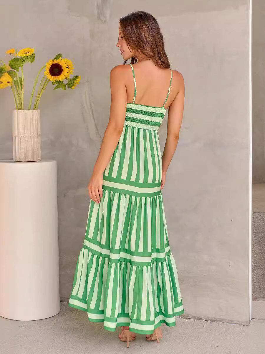 Women's Striped Suspender Long Dress – Stylish Summer Glam Look - MODISH X 