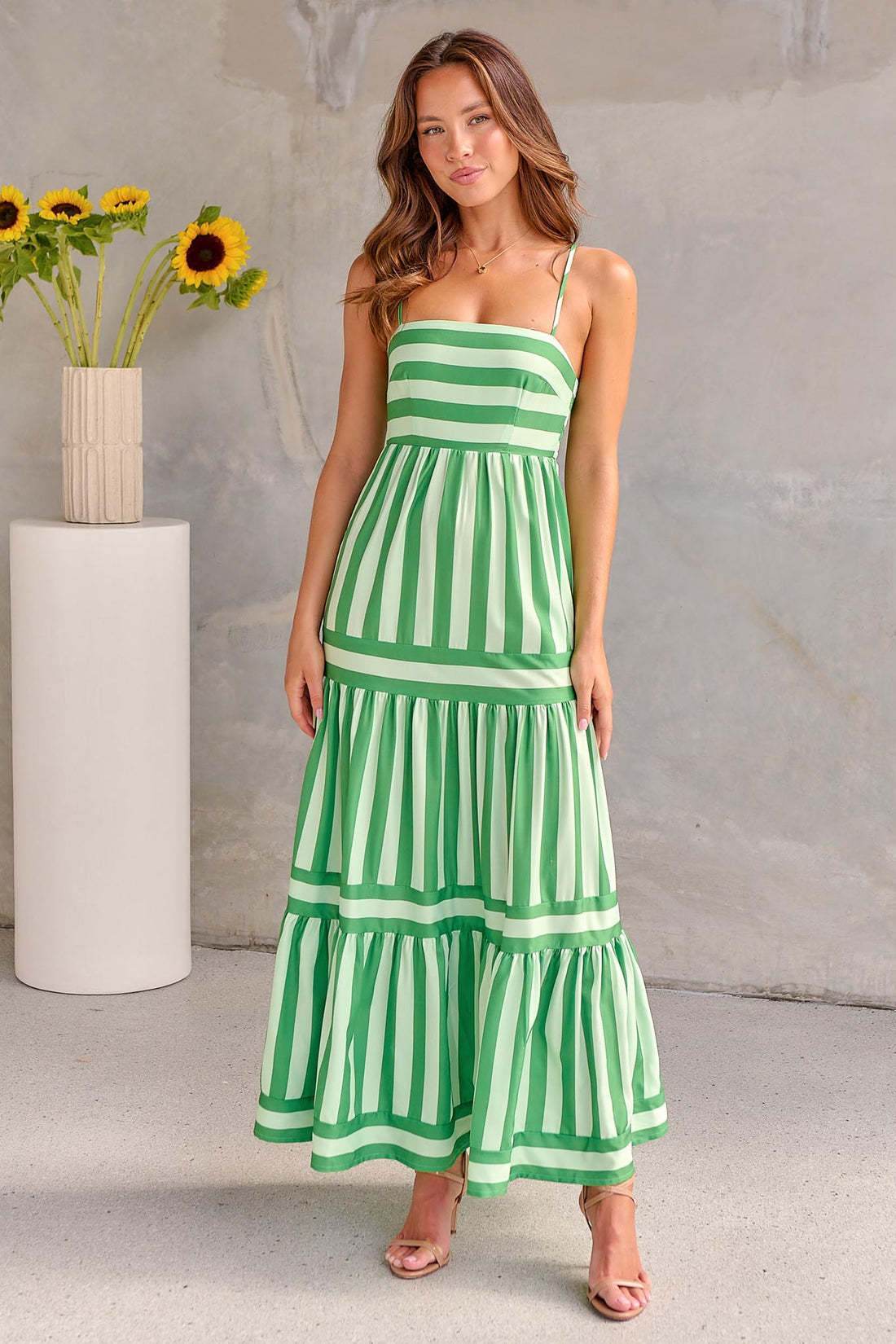Women's Striped Suspender Long Dress – Stylish Summer Glam Look - MODISH X 