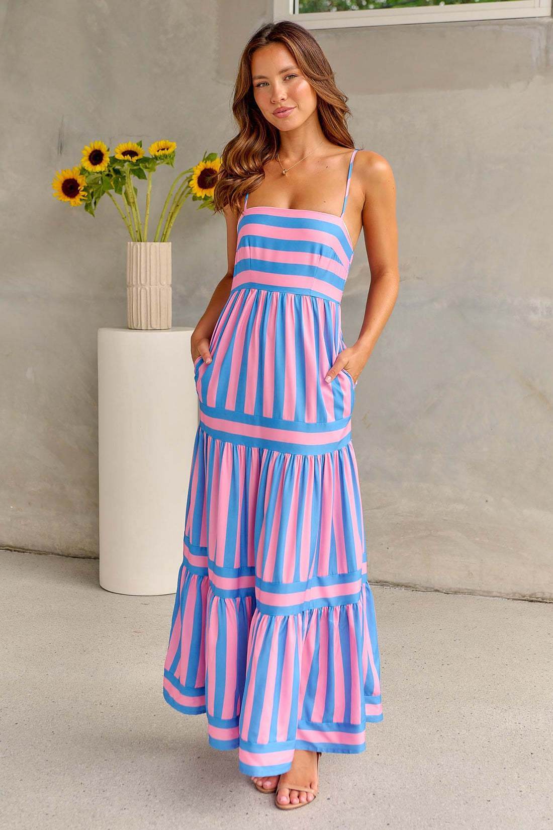 Women's Striped Suspender Long Dress – Stylish Summer Glam Look - MODISH X 