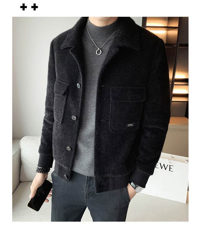 Men’s Velvet Fur Coat – Luxurious Black Winter Jacket - MODISH X 
