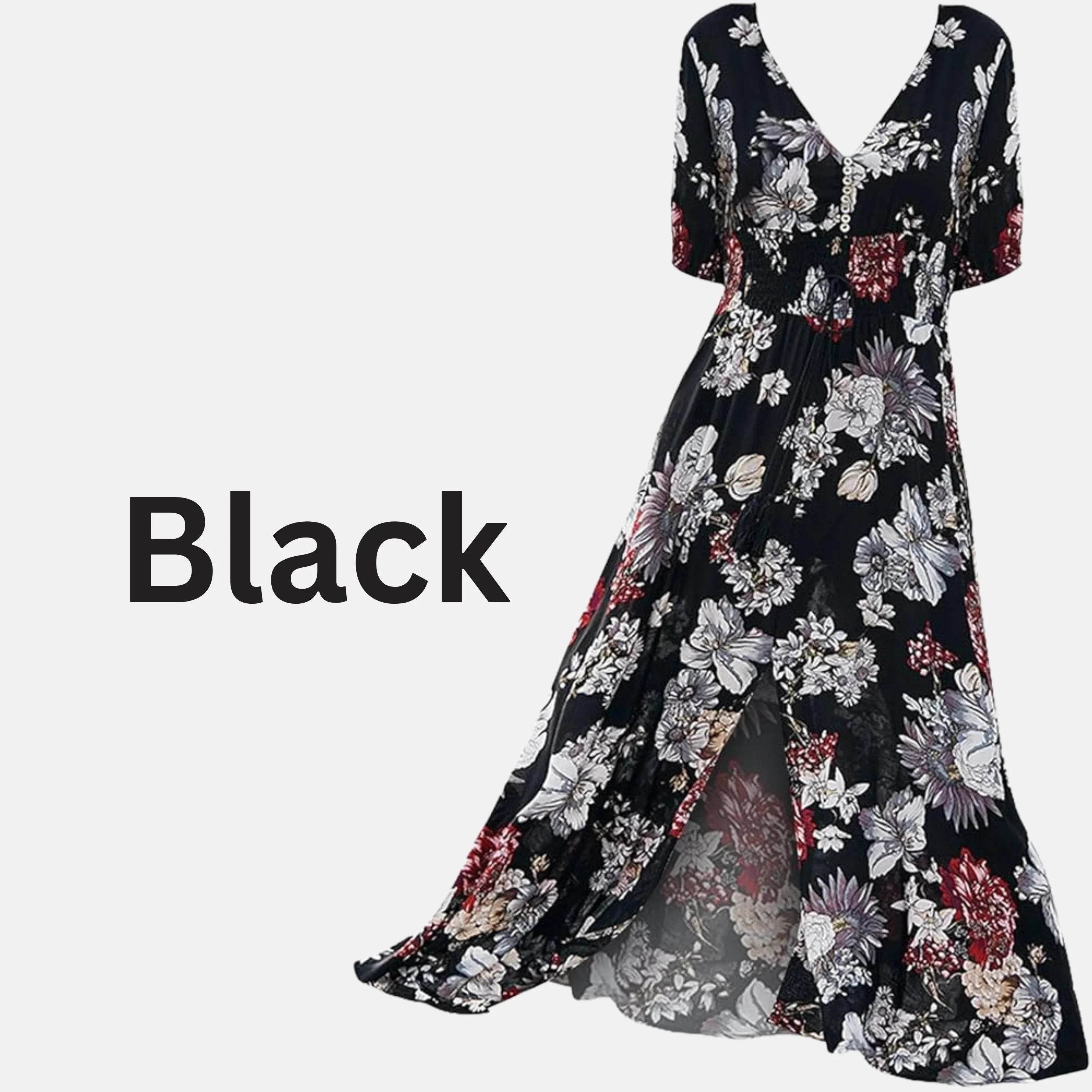 Women's Floral Summer Beach Dress – V-Neck Elastic Waist Style - MODISH X 