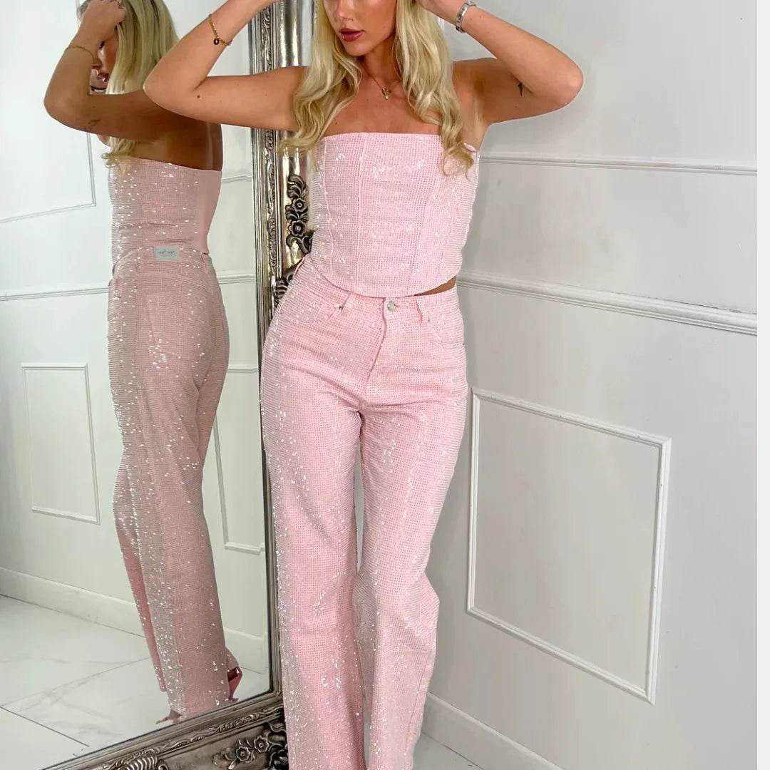 Women’s Shiny Sequined Vest Pants Set – Stylish Party Outfit - MODISH X 
