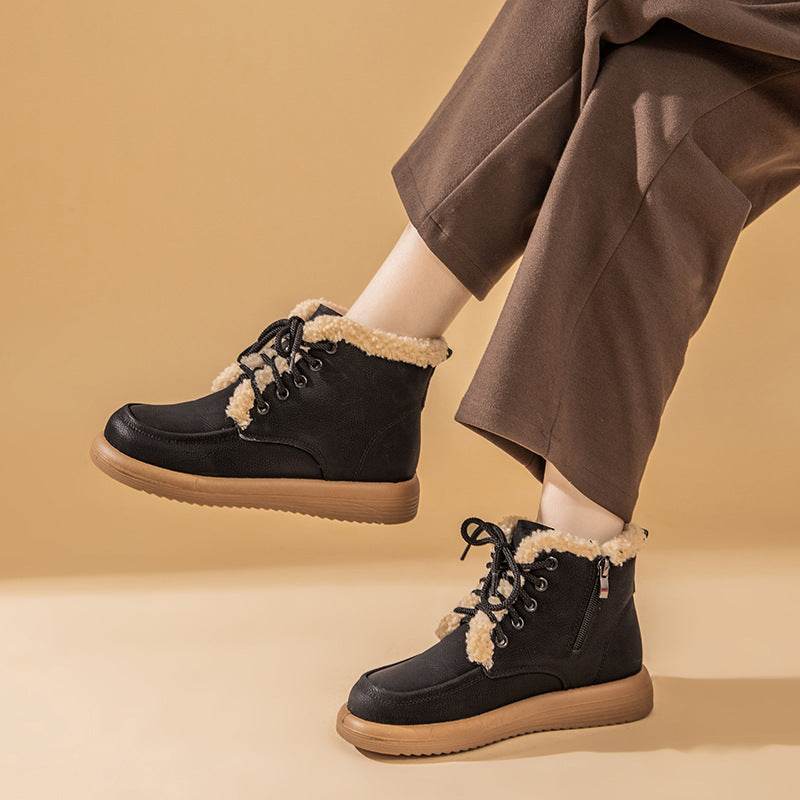 Women's Lace-Up Plush Snow Boots – Stylish Winter Ankle Boots - MODISH X 