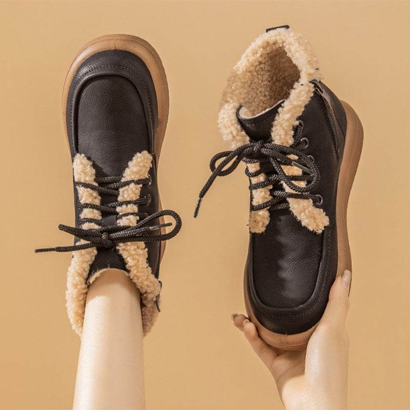 Women's Lace-Up Plush Snow Boots – Stylish Winter Ankle Boots - MODISH X 