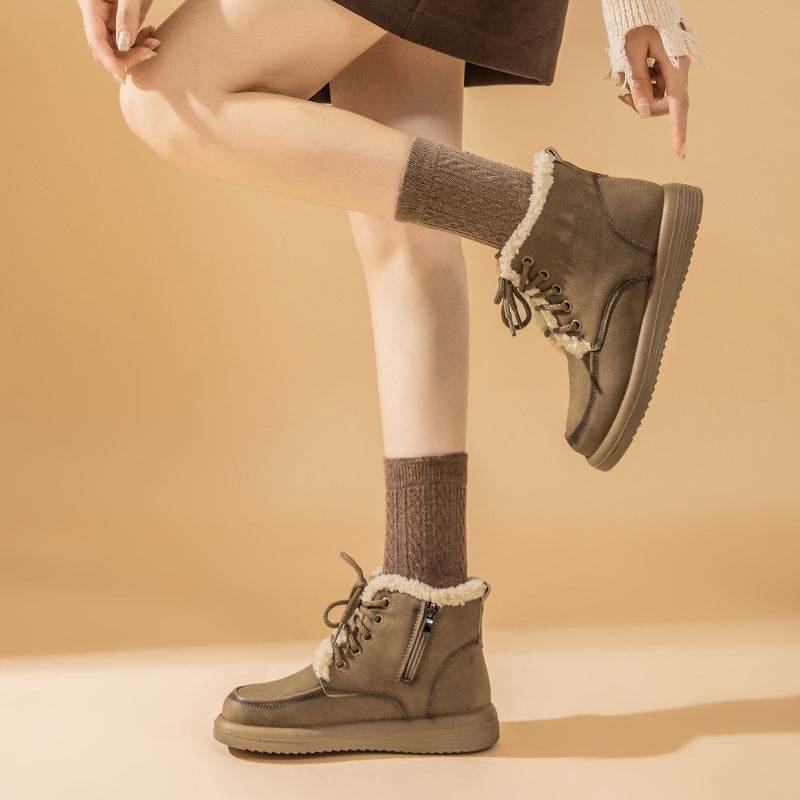 Women's Lace-Up Plush Snow Boots – Stylish Winter Ankle Boots - MODISH X 