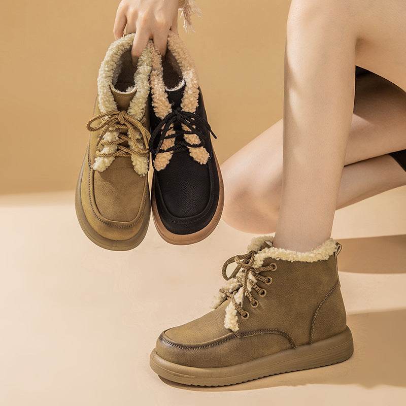 Women's Lace-Up Plush Snow Boots – Stylish Winter Ankle Boots - MODISH X 