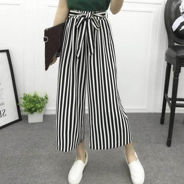 Women's Vertical-Striped Chiffon Wide-Leg Pants – Trendy & Elegant - MODISH X 