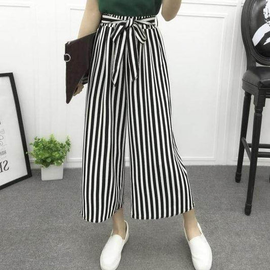 Women's Vertical-Striped Chiffon Wide-Leg Pants – Trendy & Elegant - MODISH X 