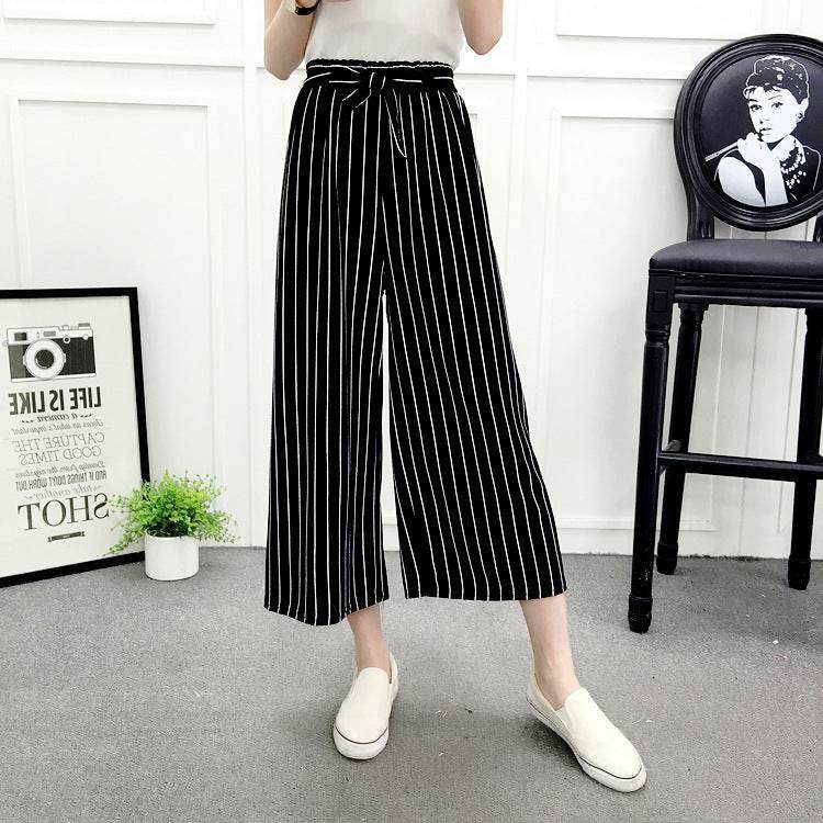 Women's Vertical-Striped Chiffon Wide-Leg Pants – Trendy & Elegant - MODISH X 
