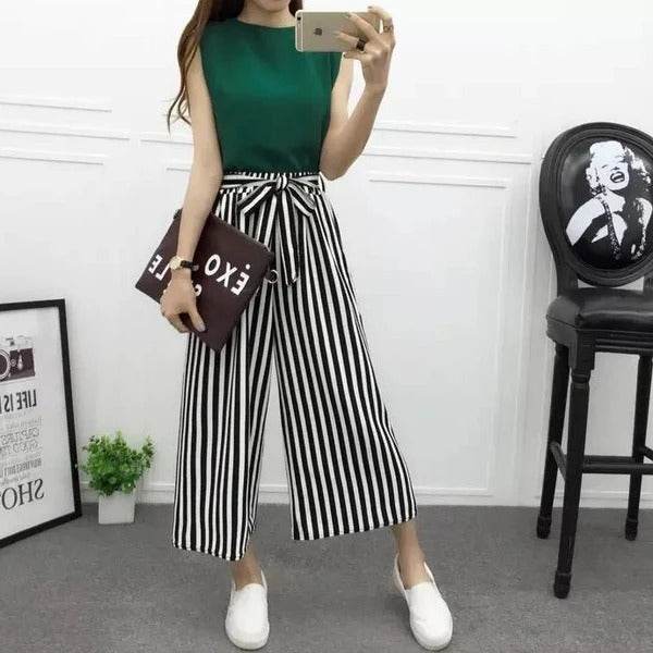 Women's Vertical-Striped Chiffon Wide-Leg Pants – Trendy & Elegant - MODISH X 