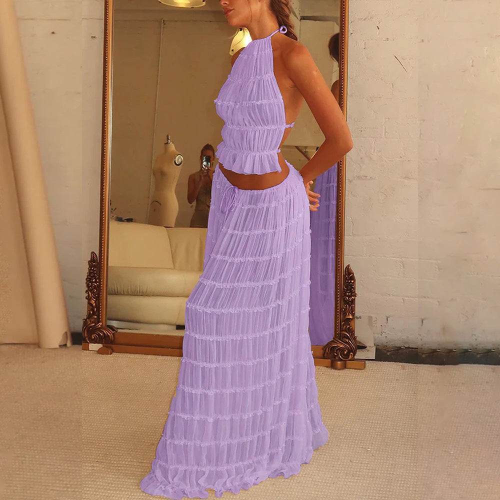 Women's Sexy Sleeveless Backless Dress Suit – Trendy Cropped Set - MODISH X 