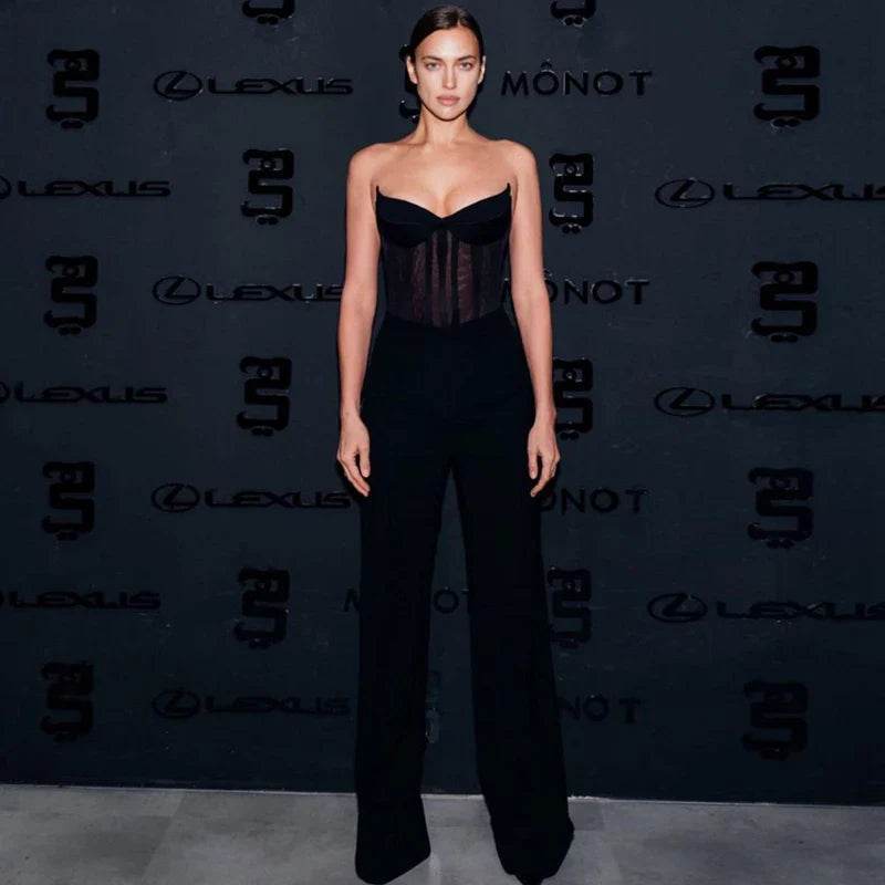 Women’s Black Mesh Corset Bodysuit – Sheer Slim Fit Lingerie Style - MODISH X 