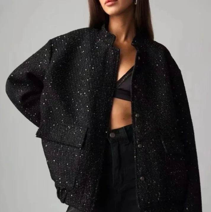 Women’s Shiny Sequin Y2K Gold Jacket – Bold, Dazzling & Chic - MODISH X 