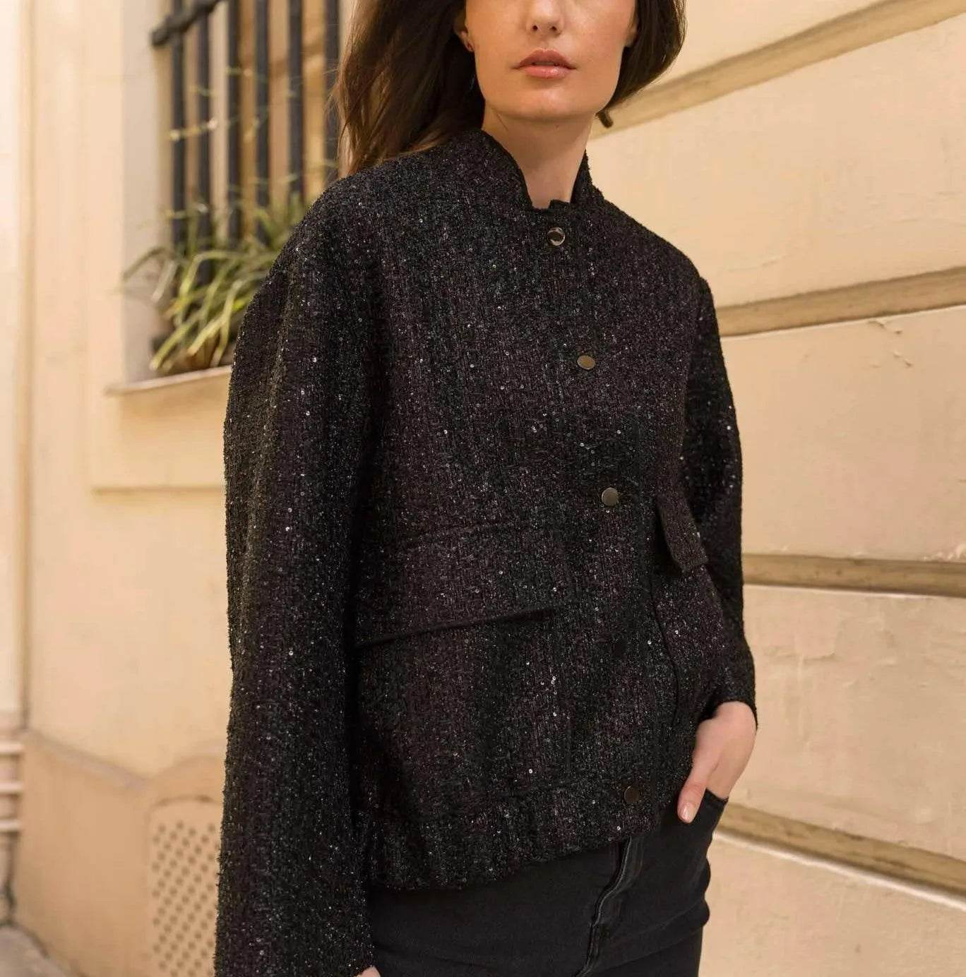 Women’s Shiny Sequin Y2K Gold Jacket – Bold, Dazzling & Chic - MODISH X 