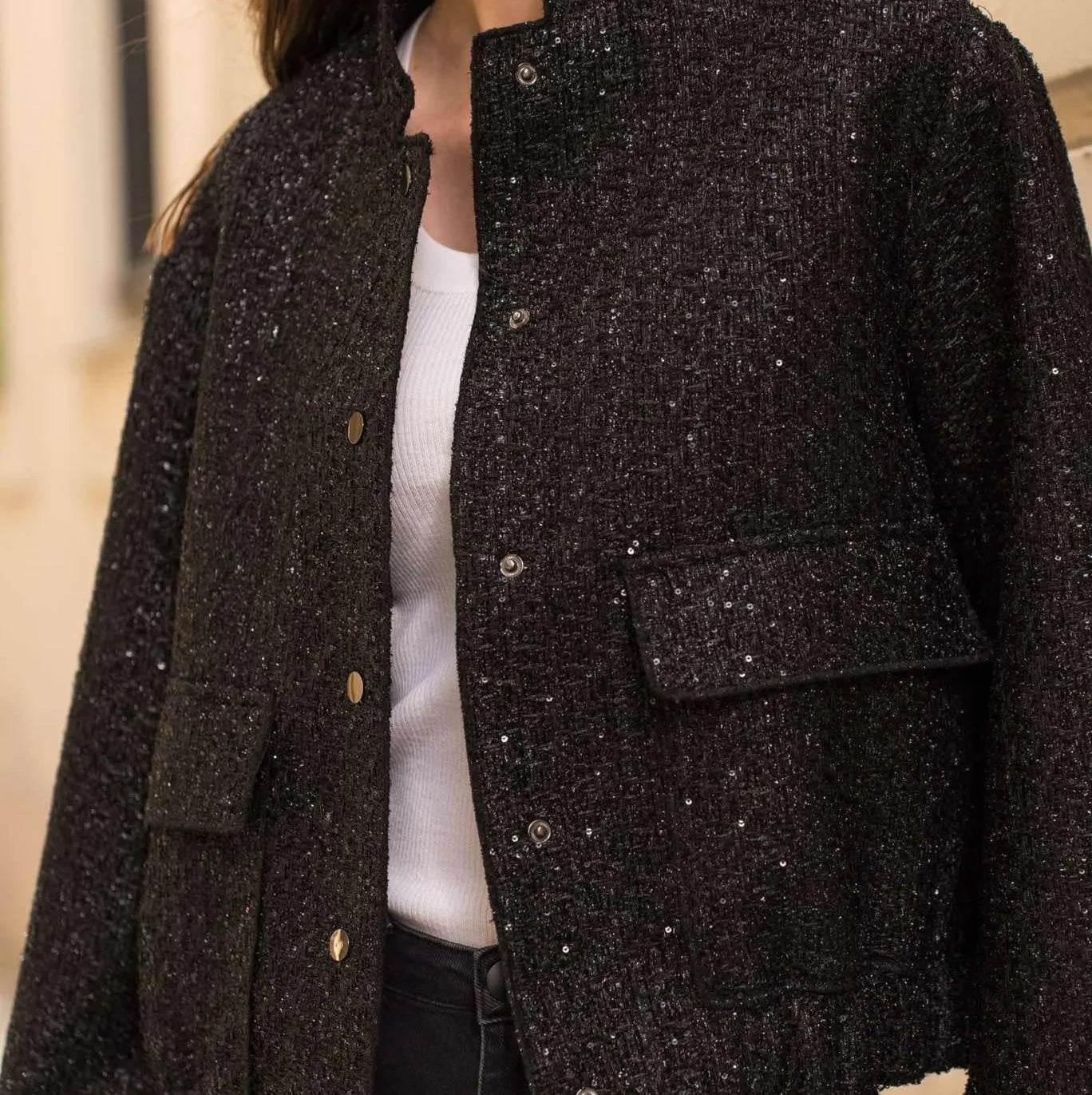 Women’s Shiny Sequin Y2K Gold Jacket – Bold, Dazzling & Chic - MODISH X 