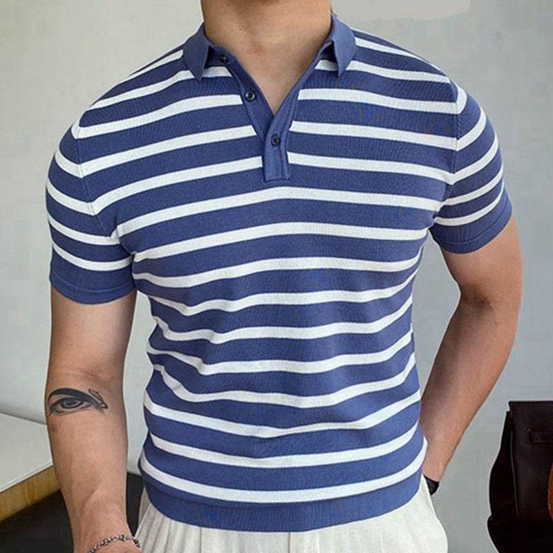 Best Men's Blue Striped Business Polo Shirts – Sleek & Stylish Fit - MODISH X 