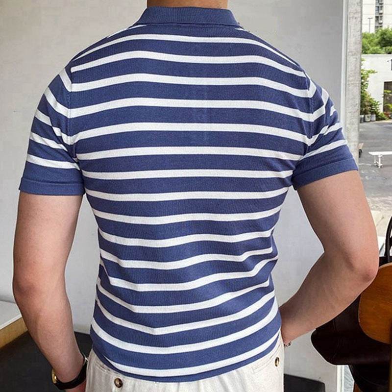 Best Men's Blue Striped Business Polo Shirts – Sleek & Stylish Fit - MODISH X 