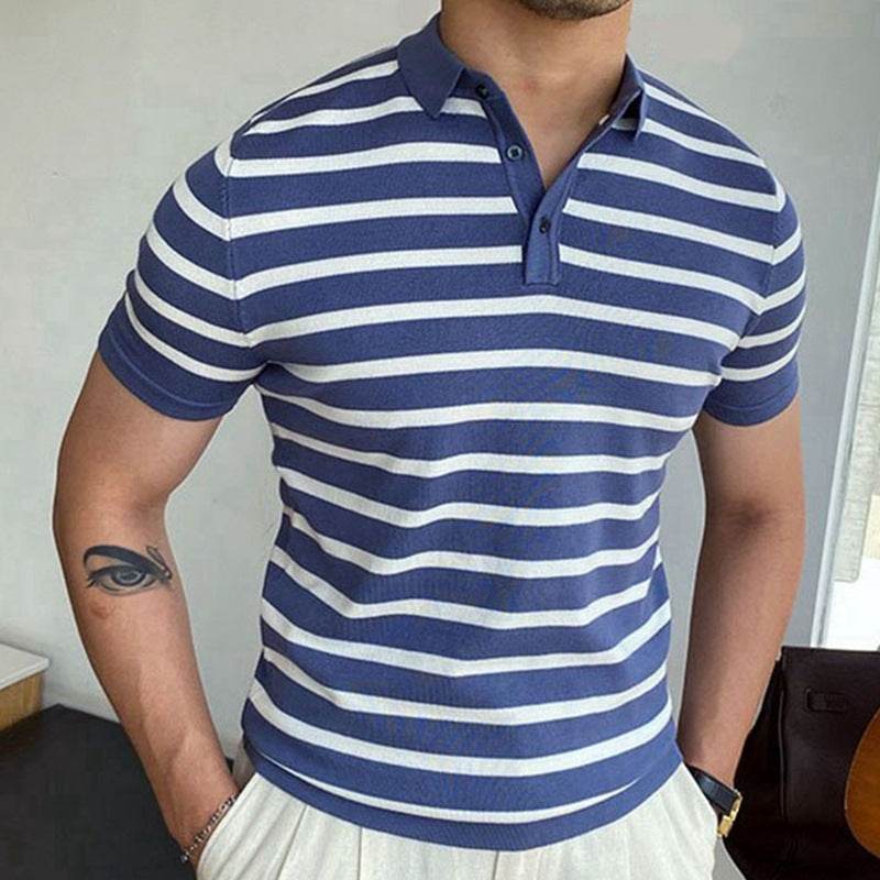 Best Men's Blue Striped Business Polo Shirts – Sleek & Stylish Fit - MODISH X 