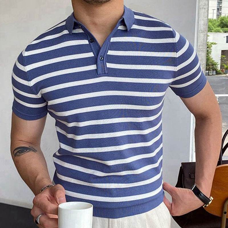 Best Men's Blue Striped Business Polo Shirts – Sleek & Stylish Fit - MODISH X 