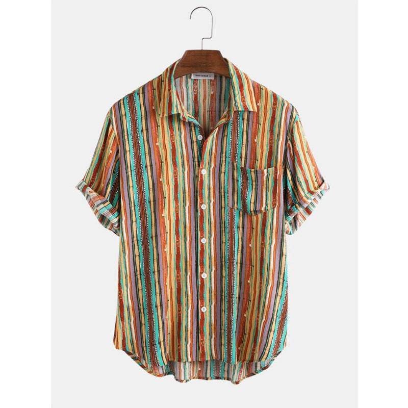 Men's Stripe Short Sleeve Beach Shirts – Stylish & Comfortable Wear - MODISH X 