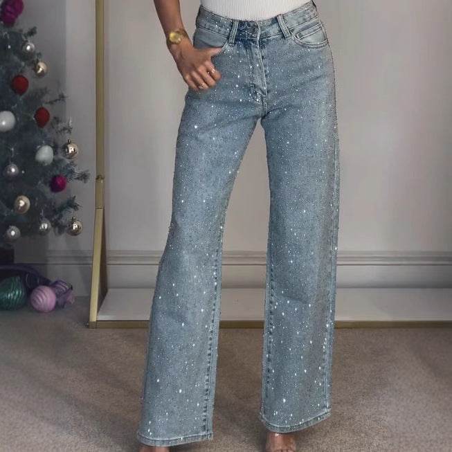Women’s Full Rhinestone Denim Pants – High-End Glam Party Jeans - MODISH X 