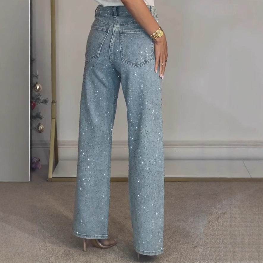 Women’s Full Rhinestone Denim Pants – High-End Glam Party Jeans - MODISH X 