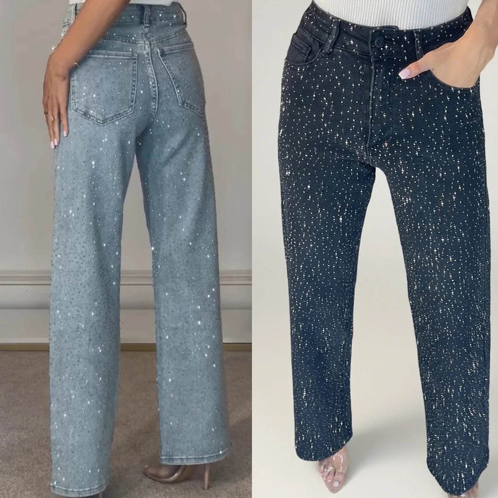 Women’s Full Rhinestone Denim Pants – High-End Glam Party Jeans - MODISH X 