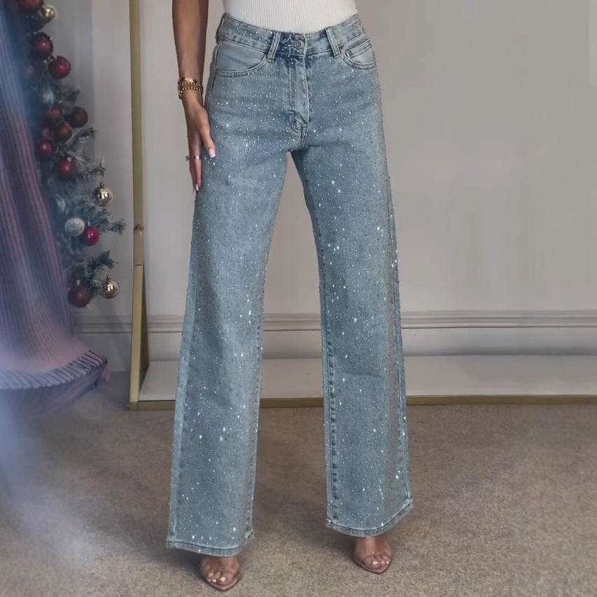 Women’s Full Rhinestone Denim Pants – High-End Glam Party Jeans - MODISH X 