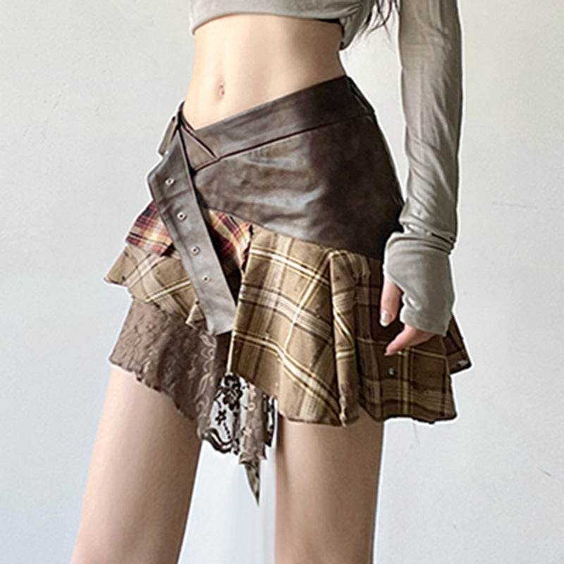 Women's Retro Plaid Patchwork Skirts – Bold & Asymmetric Style - MODISH X 