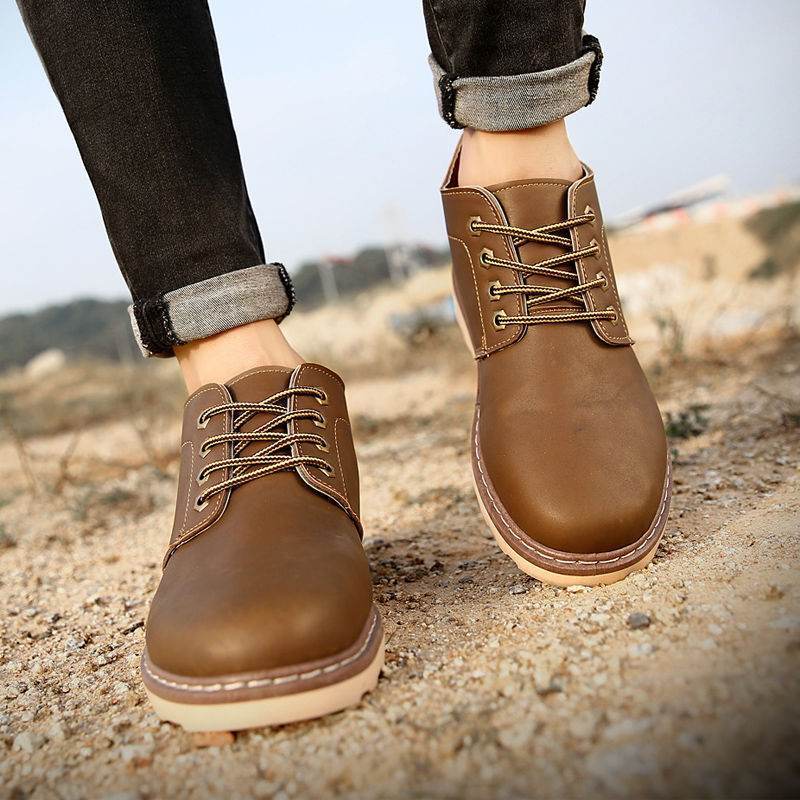 Men’s Mid-Top Tide Leather Boots – Waterproof, Non-slip & Stylish - MODISH X 