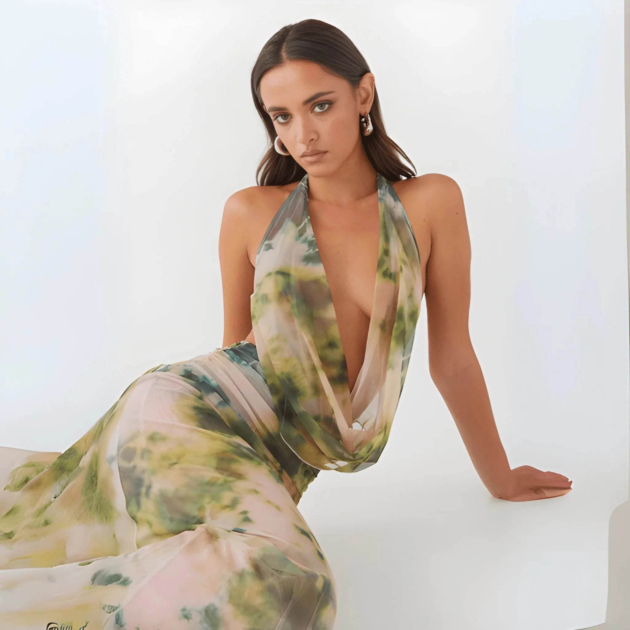 Women's Tie-Dye Deep V-Neck Long Dress – Trendy UK Modish Style - MODISH X 