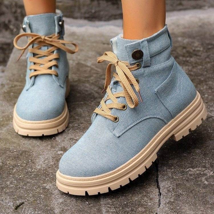 Women’s Denim Lace-Up Ankle Boots – Stylish & Comfortable - MODISH X 