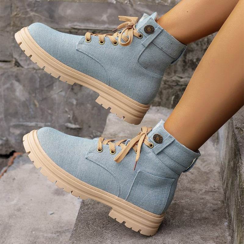 Women’s Denim Lace-Up Ankle Boots – Stylish & Comfortable - MODISH X 