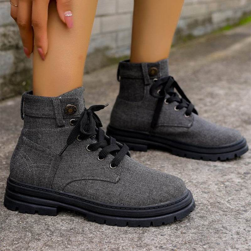 Women’s Denim Lace-Up Ankle Boots – Stylish & Comfortable - MODISH X 
