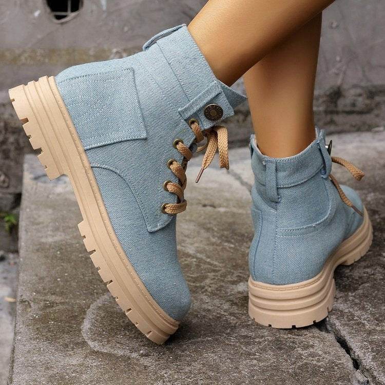 Women’s Denim Lace-Up Ankle Boots – Stylish & Comfortable - MODISH X 