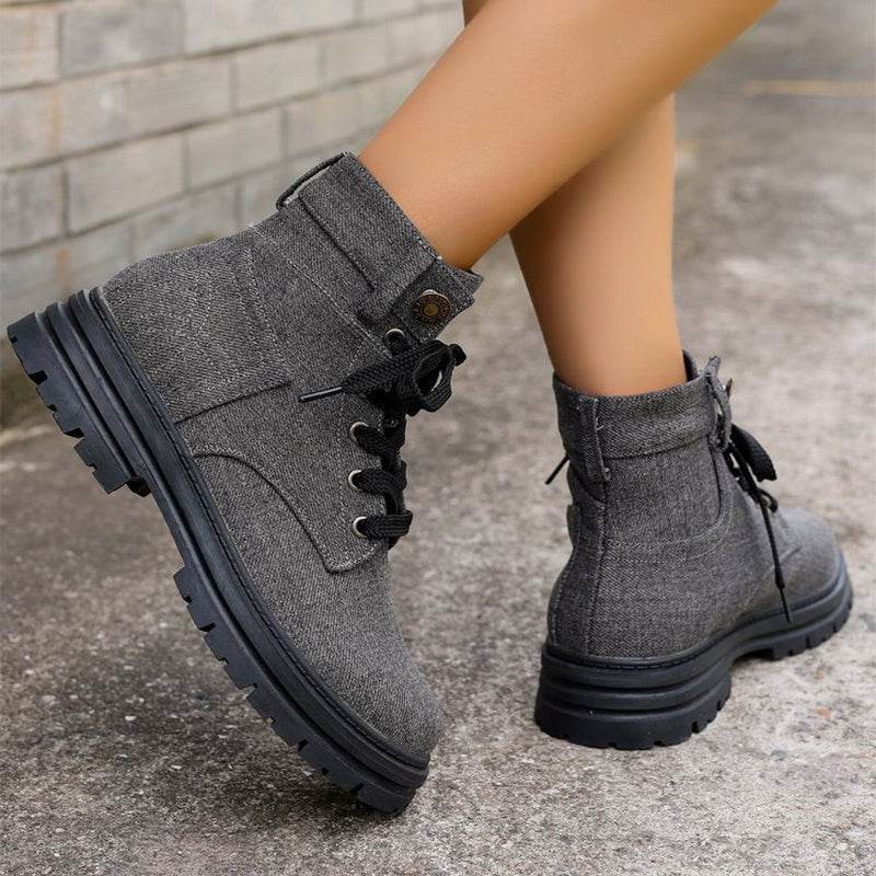 Women’s Denim Lace-Up Ankle Boots – Stylish & Comfortable - MODISH X 