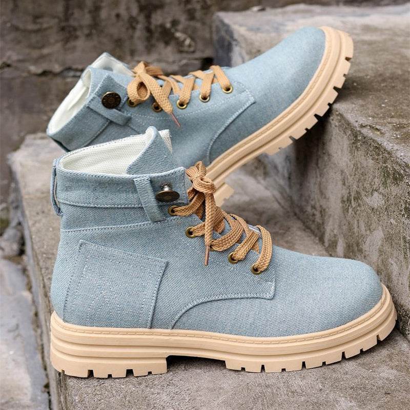 Women’s Denim Lace-Up Ankle Boots – Stylish & Comfortable - MODISH X 
