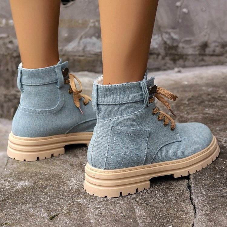 Women’s Denim Lace-Up Ankle Boots – Stylish & Comfortable - MODISH X 