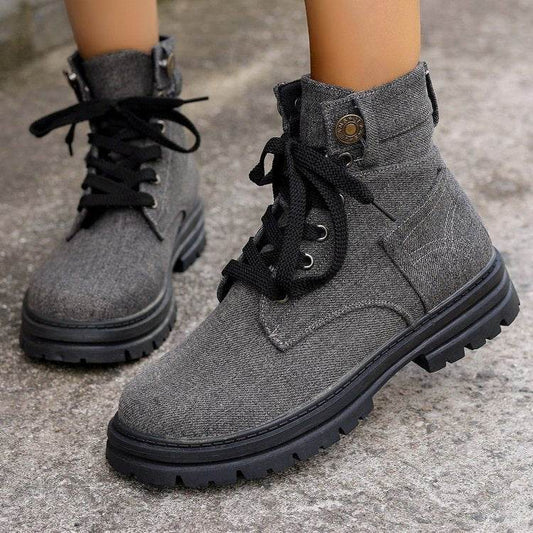 Women’s Denim Lace-Up Ankle Boots – Stylish & Comfortable - MODISH X 