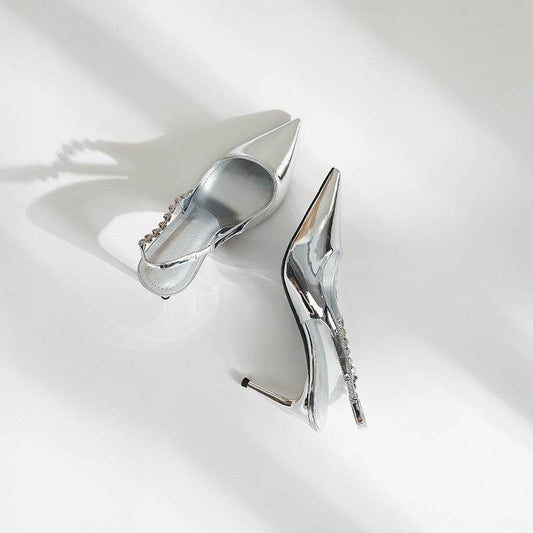 Women's Silver Stiletto Heels – Elegant High Heel Sandals - MODISH X 