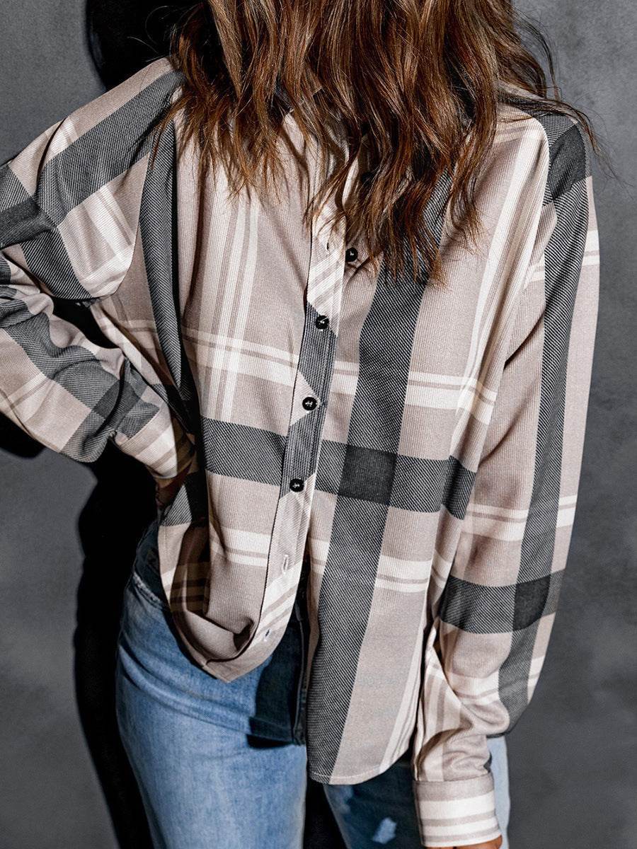 Women's Check Lapel Long Sleeve Shirt – Stylish Shacket Trend - MODISH X 