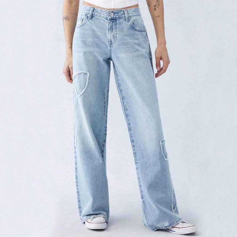 Women's Butterfly Embroidered Jeans – Stylish Straight-Leg Walking Trousers - MODISH X 