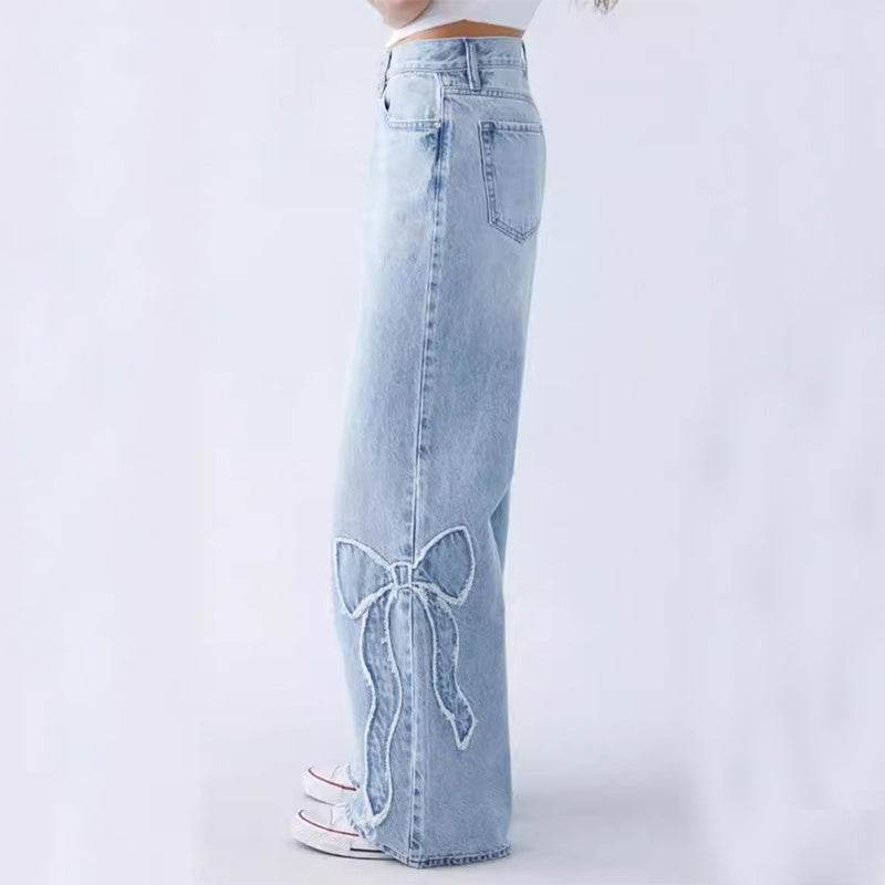 Women's Butterfly Embroidered Jeans – Stylish Straight-Leg Walking Trousers - MODISH X 