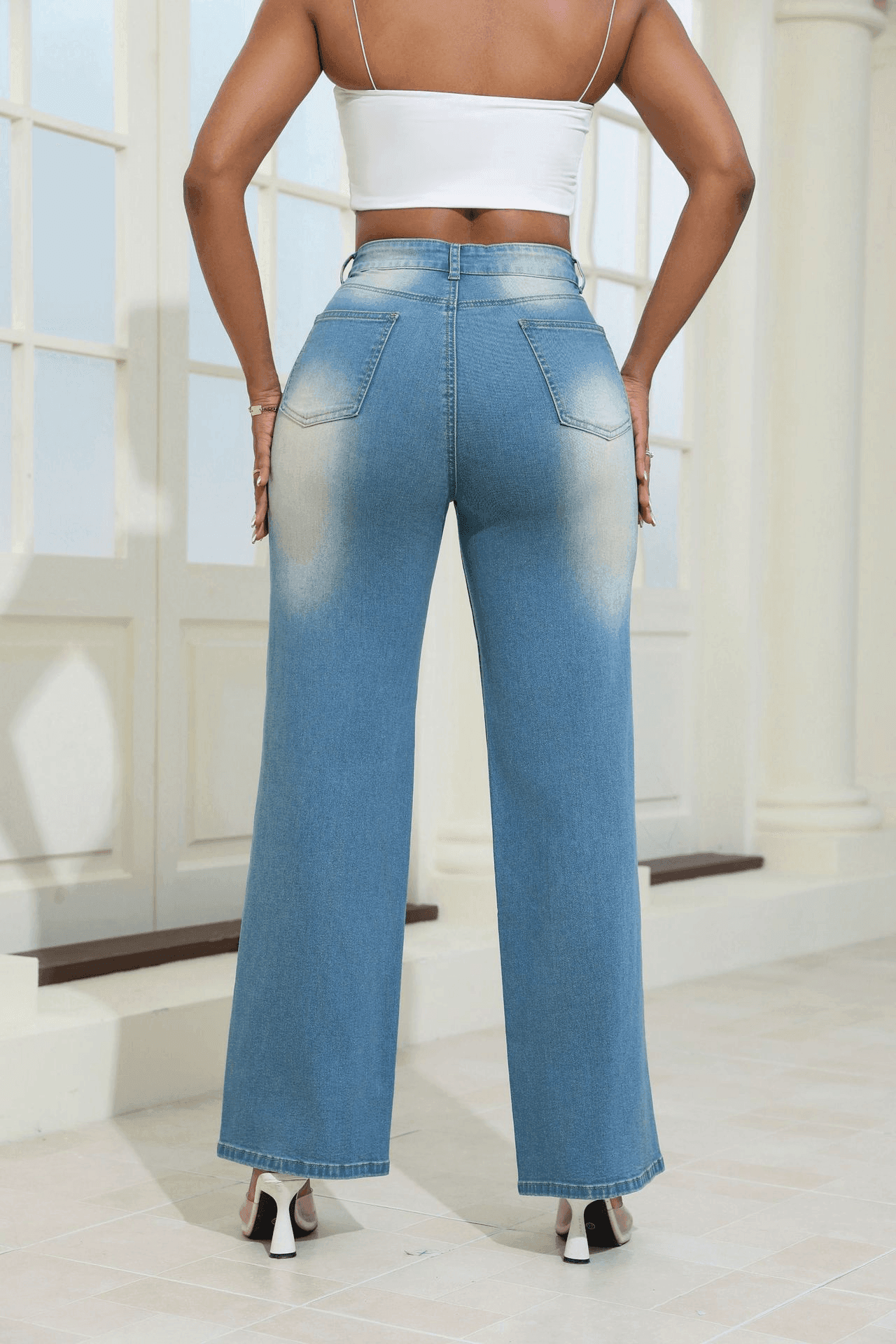 Women’s High Waist Ripped Jeans with Pockets – Edgy, Comfy & Pocketed - MODISH X 