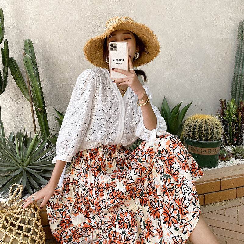 Women's French White Cotton Embroidered Shirt – Elegant & Chic Style - MODISH X 