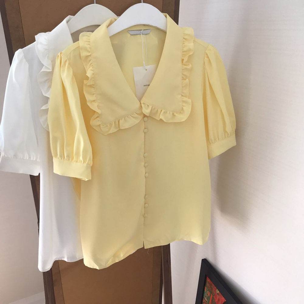 Women's Short White Chiffon Blouse with Ruffles – Stylish & Chic - MODISH X 