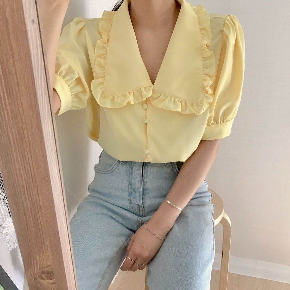 Women's Short White Chiffon Blouse with Ruffles – Stylish & Chic - MODISH X 