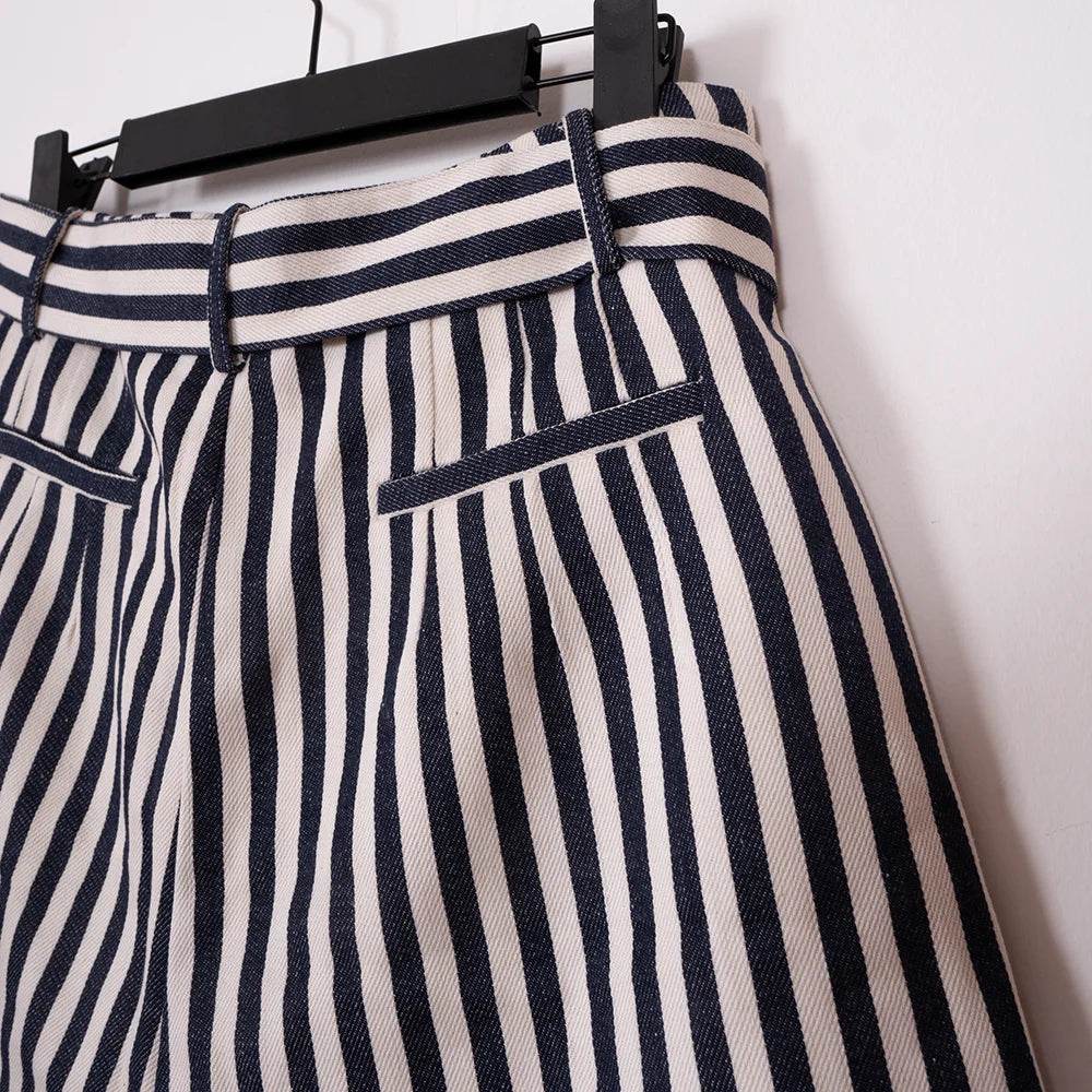 Women’s Vintage Stripe Lace-Up High Waist Shorts – Retro Summer Look - MODISH X 