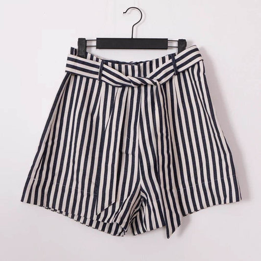 Women’s Vintage Stripe Lace-Up High Waist Shorts – Retro Summer Look - MODISH X 