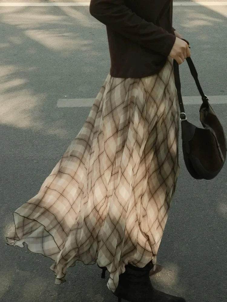 Women’s French Style Check Midi Skirt with Pockets – Chic & Classic - MODISH X 